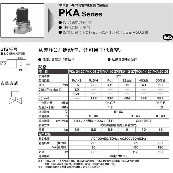 CKD喜開(kāi)理空氣用先導(dǎo)突跳式2通電磁閥PKA-10-27-C-3N-AC100V