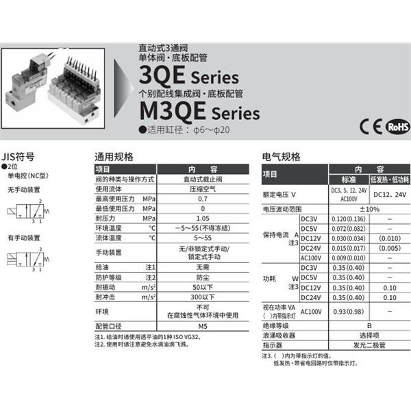CKD喜開(kāi)理直動(dòng)式3通電磁閥M3QE180-M5-ME2NF-20-8