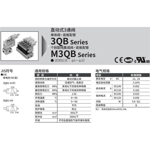 CKD喜開理直動(dòng)式3通電磁閥3QB110-M5-C3H-3